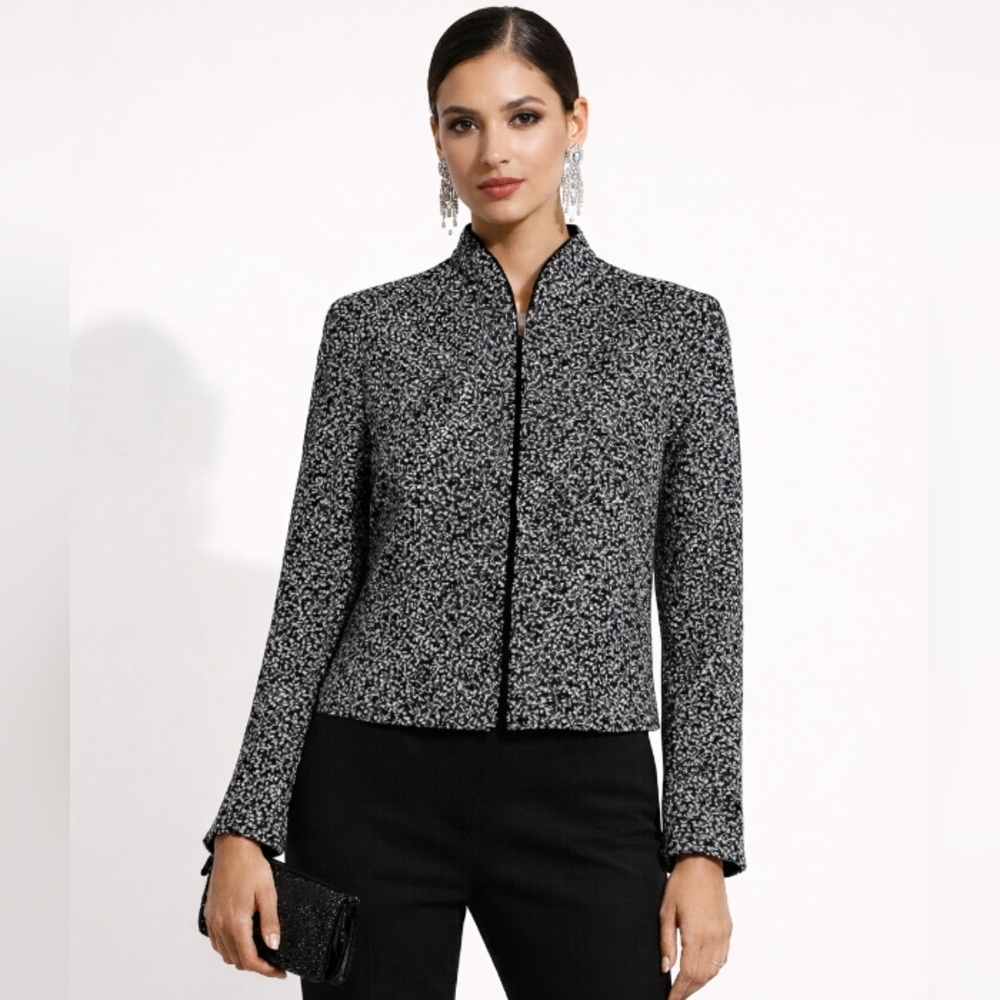 Jeanne Alexander Embroidered Metallic Zip Front Jacket Black Silver Medium - Picture 3 of 14